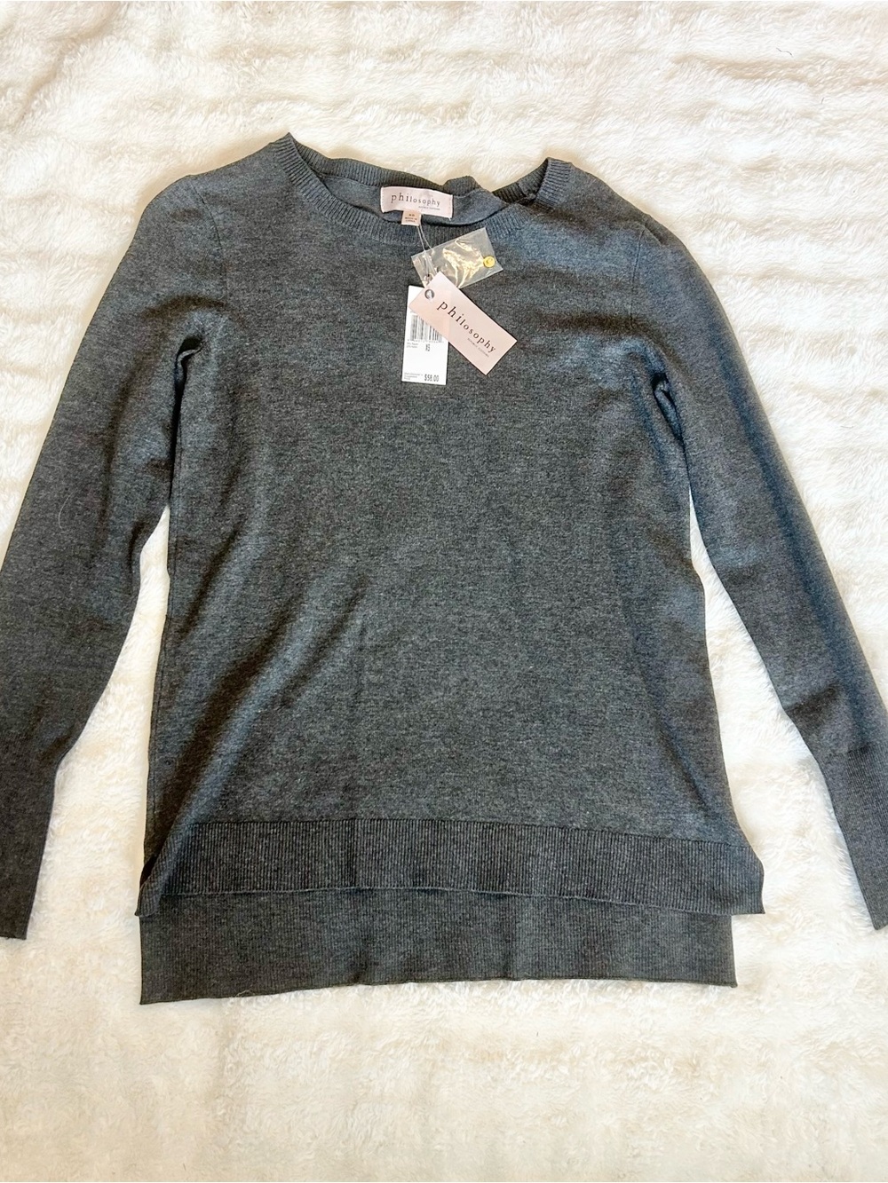 Philosophy Gray Gold Snap Cuff Sweater Size XS NWT